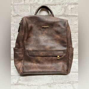 Cluci‎ backup brown faux leather high gloss gold tone hardware zipper